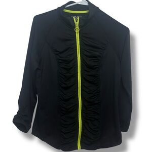 Rare Y2K Hard Candy Sport Black & Neon Yellow Athletic Lightweight Zip Jacket L